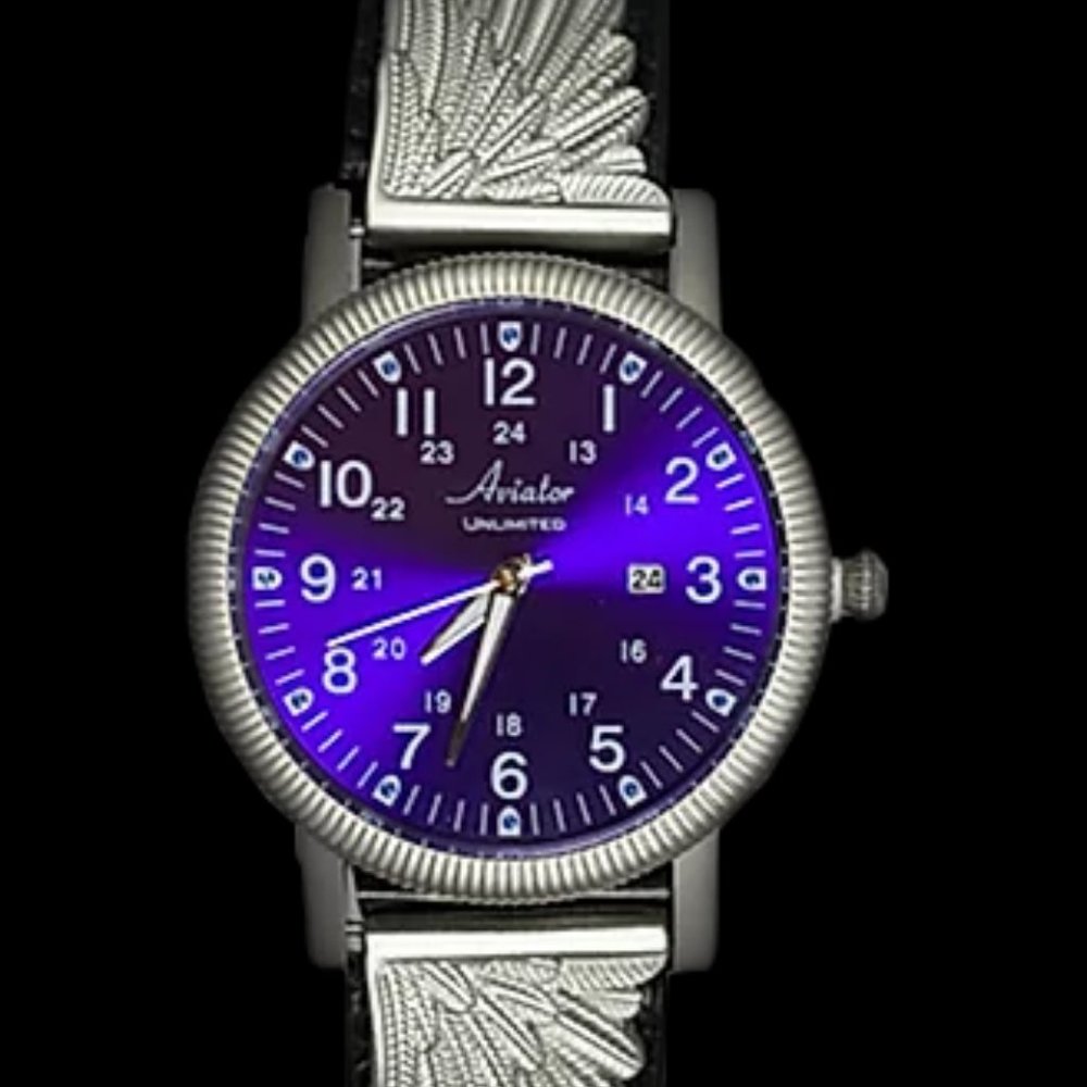 Men's Classic Leather Band Aviator Watch
